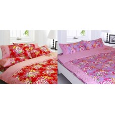 阿嬤花純棉繡花七件式床罩組-紅花/紫花